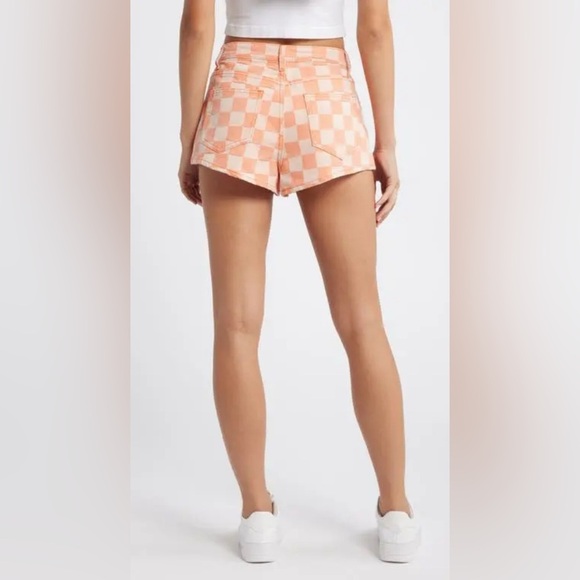 NASTY GAL Orange Checkerboard High Waist Shorts 🍑 - Picture 2 of 6